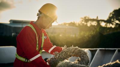 Seafarer onboard ship managing rope